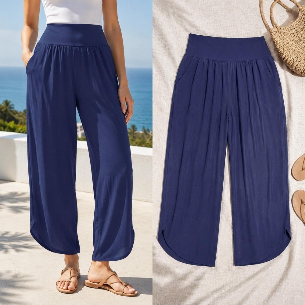 Halara Breezeful Pant Women's XL Navy High Waist Split Hem Wide Leg Travel Genie